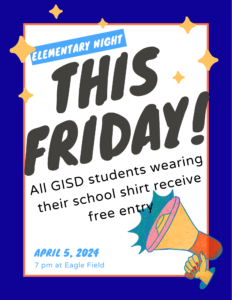 Elementary Night at Eagle Field, Friday 4/5 @ 7pm!